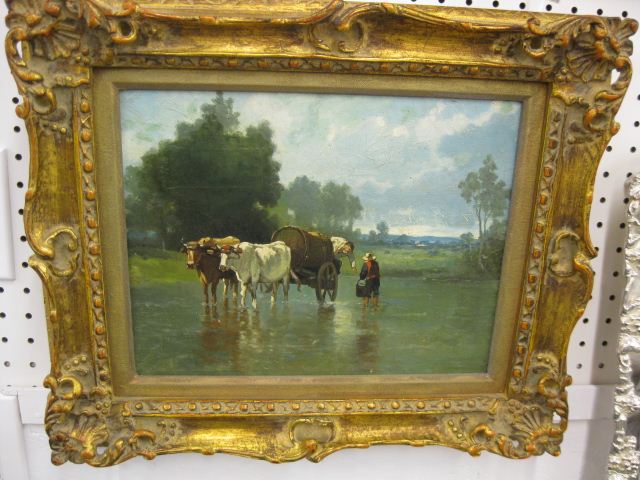19th Century Oil on Canvas farmers filling