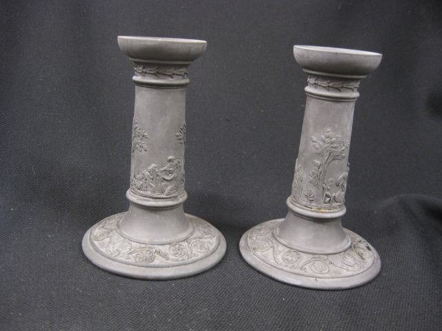 Pair of Wedgwood Basalt Candlesticks 14d683