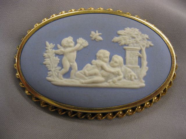 Wedgwood Blue Jasperware Brooch cherubs