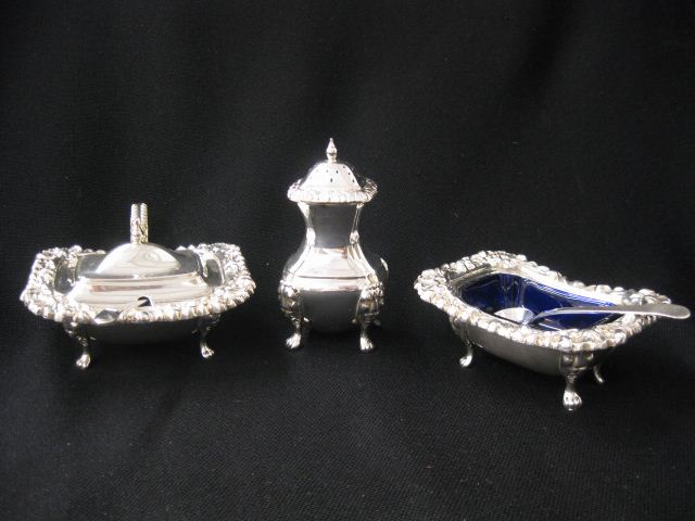 3 pcs English Silverplate Tableware cobalt 14d697