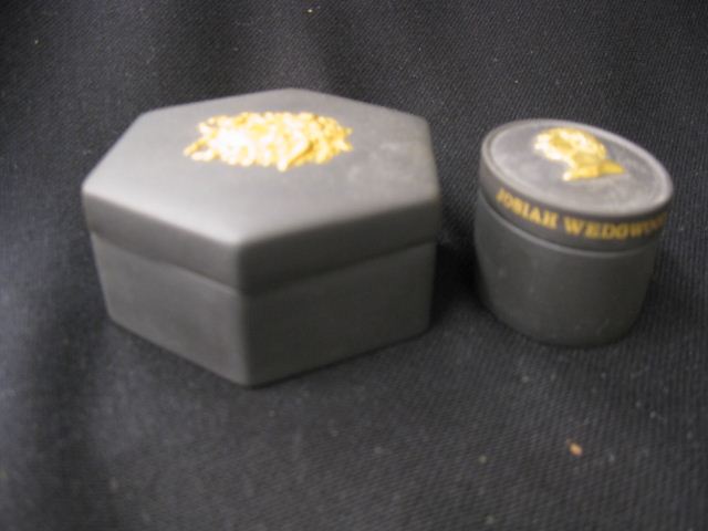2 Wedgwood Basalt Boxes gold jasperware 14d693