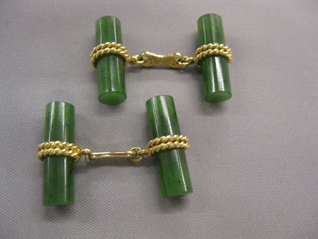 Jade 14k Gold Cufflinks 7/8'' Fine