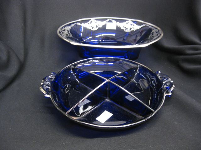 2 pcs Silver Overlay Cobalt Glassware 14d6e4