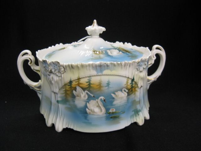 R.S. Prussia Biscuit Jar swans