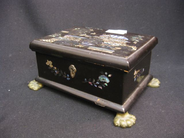 Lacquerware Box bronze feet inlaid 14d71c