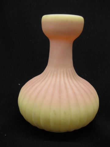 Burmese Art Glass Vase ribbed 5''