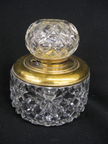 Cut Crystal Inkwell brass trim diamond