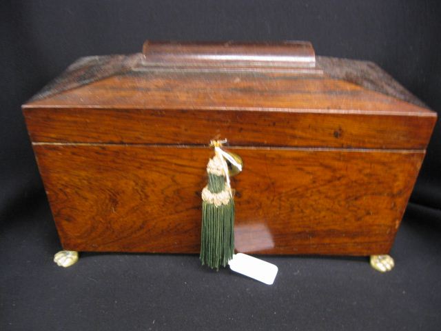 Rosewood Tea Caddy Box brass paw 14d7e6