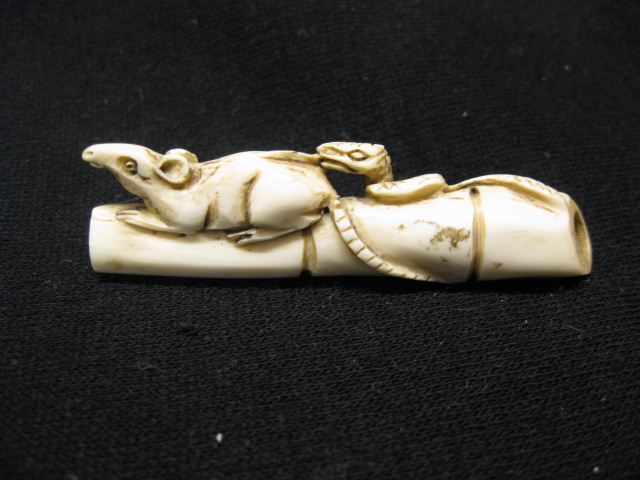 Carved Ivory Netsuke of Rat & Snake