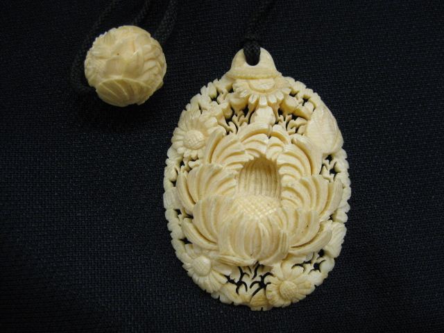 Carved Ivory Pendant deep chrysanthemum 14d800