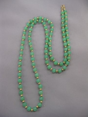 Jade & 14k Bead Necklace 30 long.