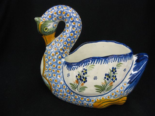 Henroit Quimper Pottery Swan Planter