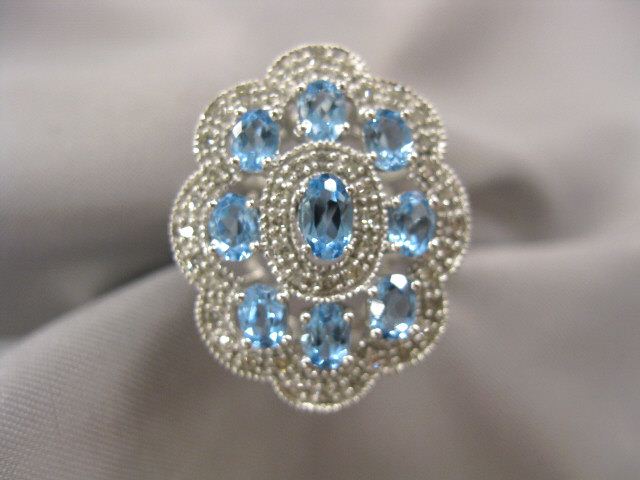Blue Topaz Diamond Ring 9 oval 14d827