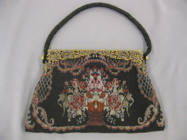 French Beaded Purse ornate framewith 14d839