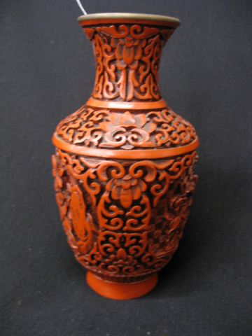 Chinese Cinnabar Vase floral 6
