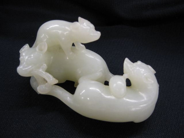 Chinese Carved Jade Figure a trio