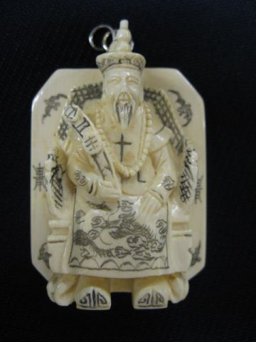 Carved Ivory Pendant of an Emperor 14d873