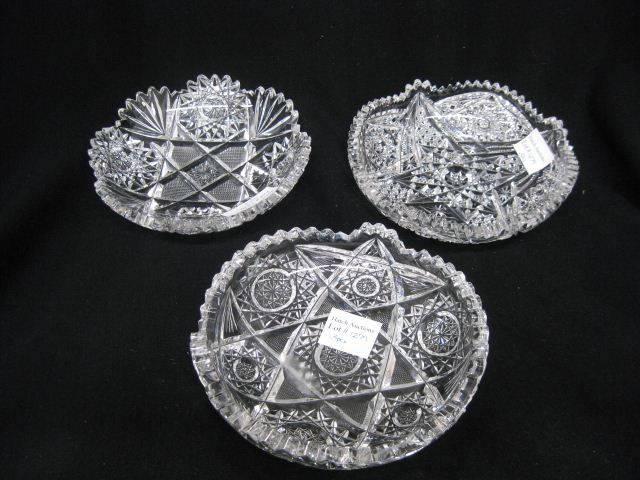 3 Cut Glass Dishes all heavily cut different