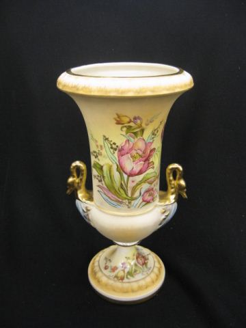 Porcelain Vase floral gold swan handles