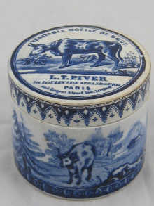 A pictorial pot with lid for L.T. Piver
