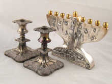 A silver cased menorah 24cm across 14da02