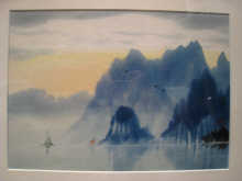 A pair of Chinese watercolours lakeside