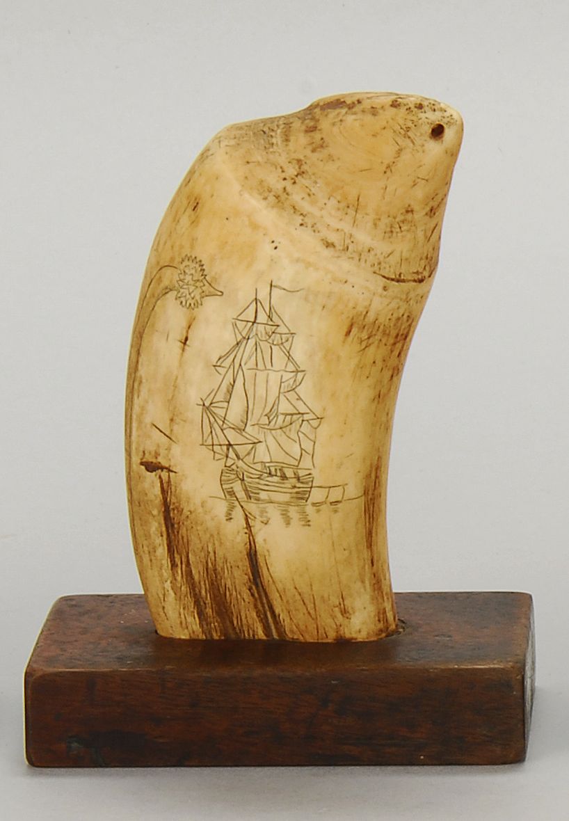 SCRIMSHAW WHALE'S TOOTH19th CenturyDecorated