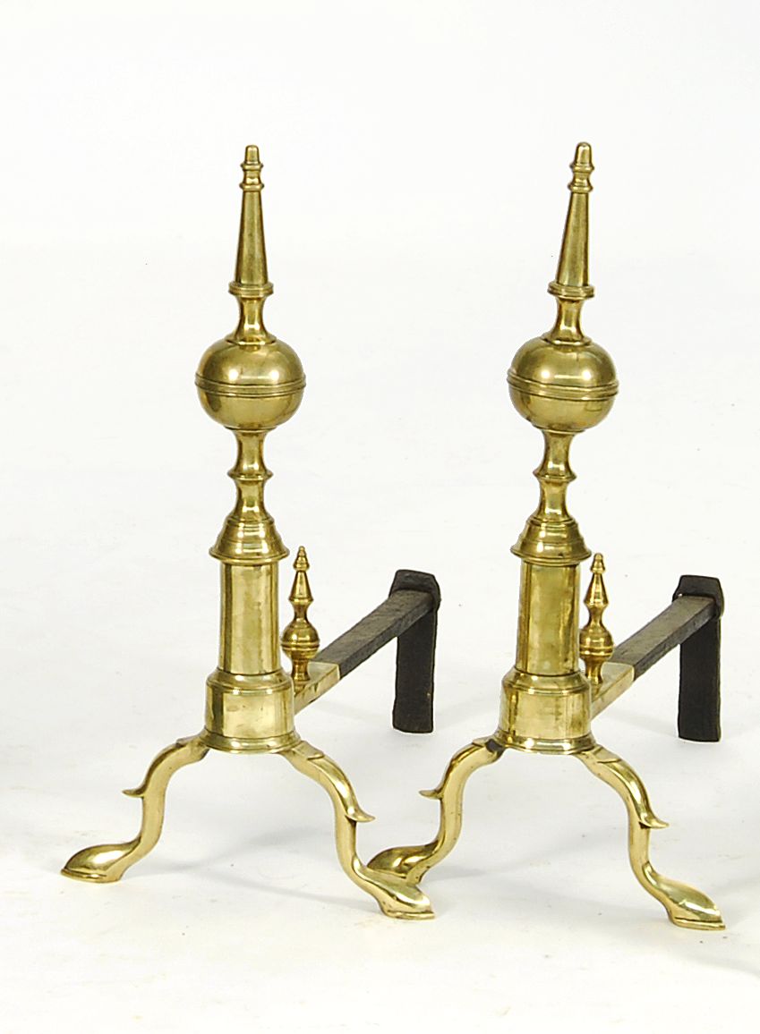 PAIR OF ANTIQUE BRASS ANDIRONSBoston 14dd28