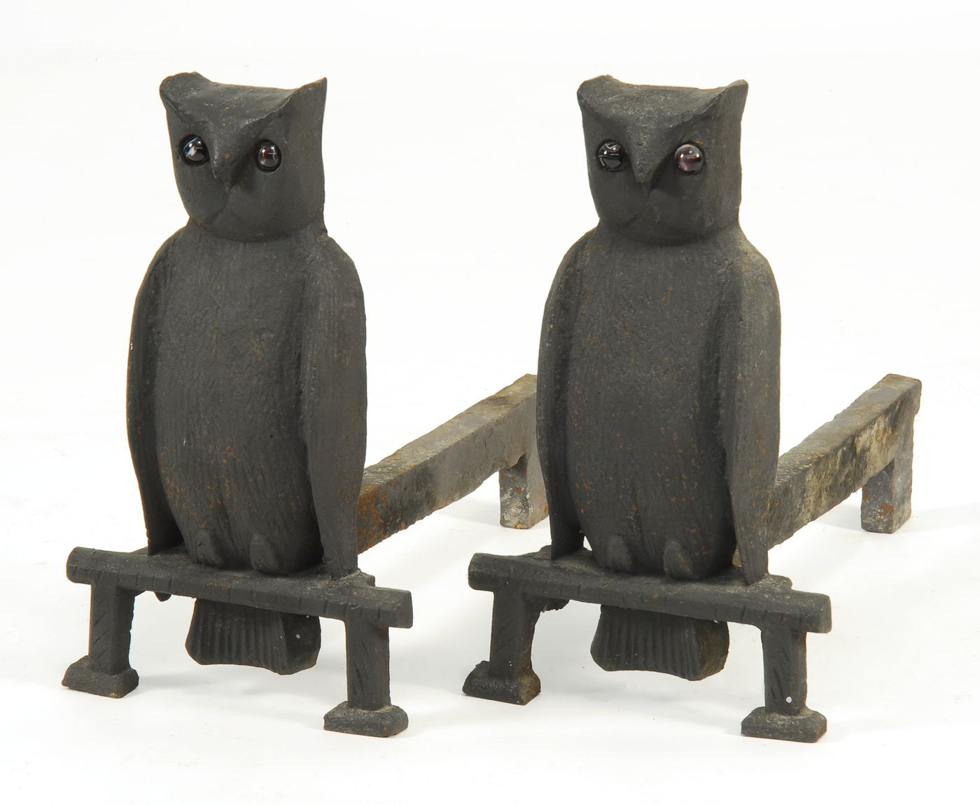 PAIR OF CAST IRON HOLLOW BACK OWL FORM 14dd6e