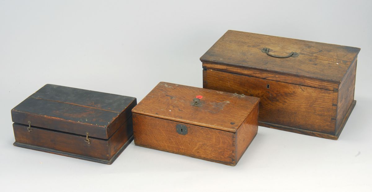 THREE LIFT TOP WOODEN BOXES19th 14dd83