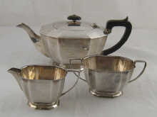 A silver three piece Art Deco teapot