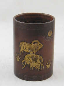 A Chinese bronze brush pot with