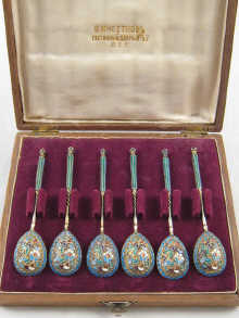 A set of six Russian silver cloisonee 14dea7