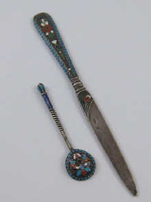 A Russian silver and enamel knife