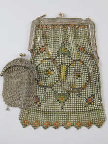 An Art Deco mesh purse with painted