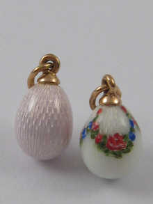 Two miniature 14 ct gold guilloche enamelled