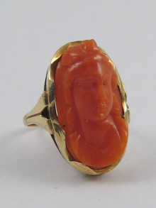 A coral cameo ring set in yellow 14df28