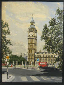 An oil on board view of Big Ben 14df8c