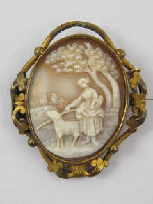 A shell cameo depicting a pastoral