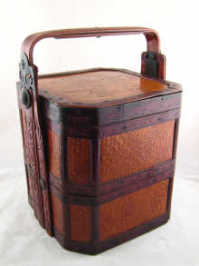 A Chinese bamboo tiffin box in