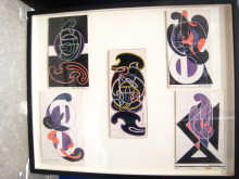 A framed set of five abstract pen