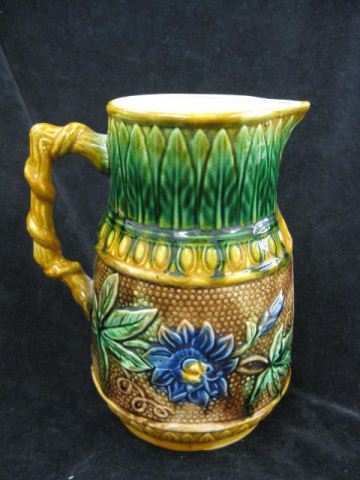 Majolica Pottery Pitcher fine floral 14e1d3