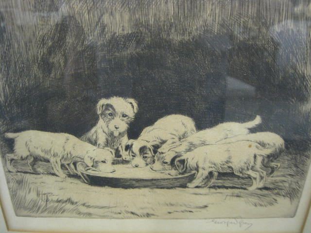 Fine Engraving of Puppies pencil signed