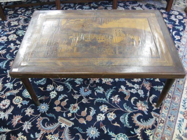 Marquetry Inlaid coffee Table village 14e1f1