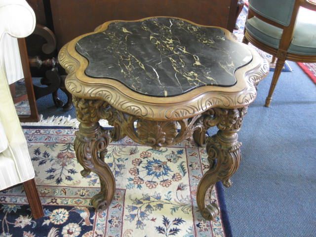 Italian Carved Table with Black Marbleinset