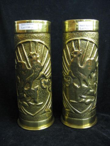 Pair of Trench Art Brass Vases