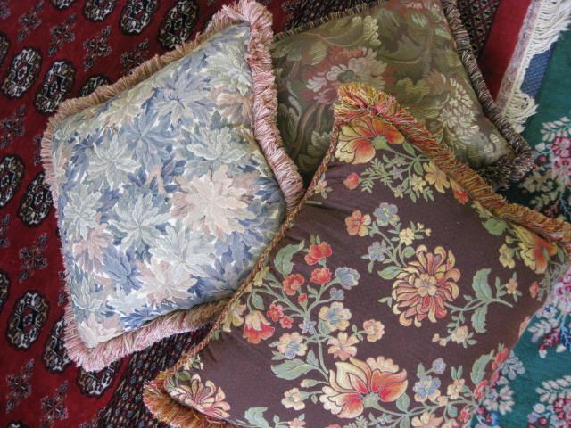 Lot of 3 Floral Brocade Pillows.