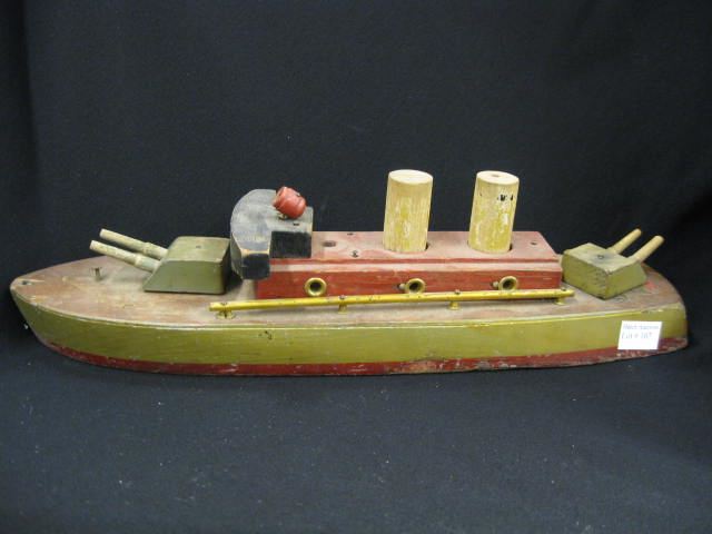 Antique Toy Wooden Battleship marked