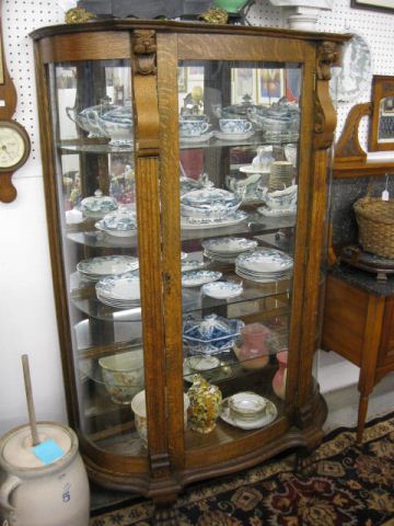 Victorian Carved Oak China Cabinet lion