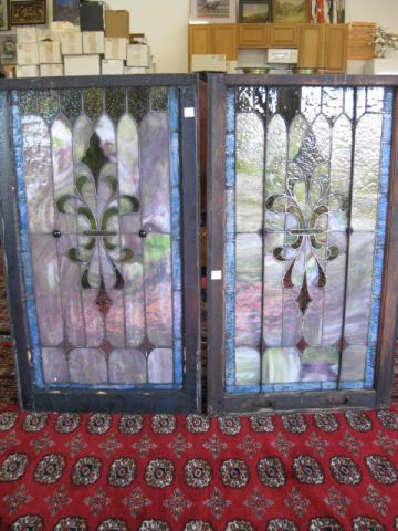 Pair of Antique Stained Glass Windows 14e287